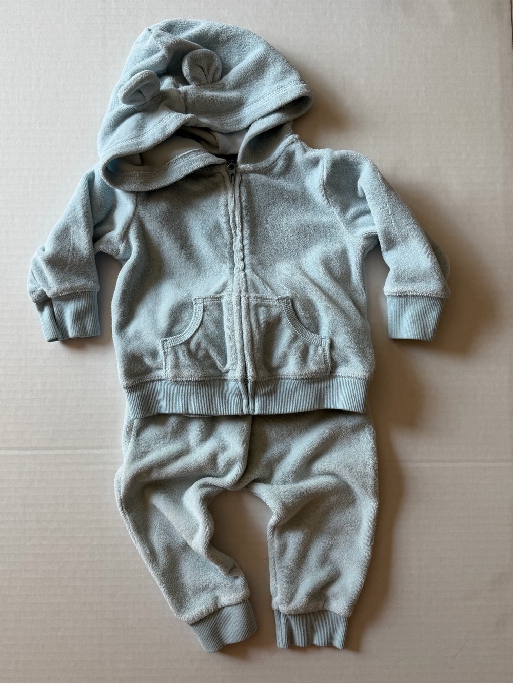 Carter’s Baby 9M Blue Terry Bear Ear Hoodie Pants 2 Piece Set
